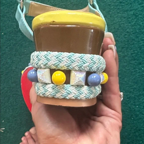 EUC- adorable Christian Louboutin Yellow/Blue Sandals, 38 Sandals